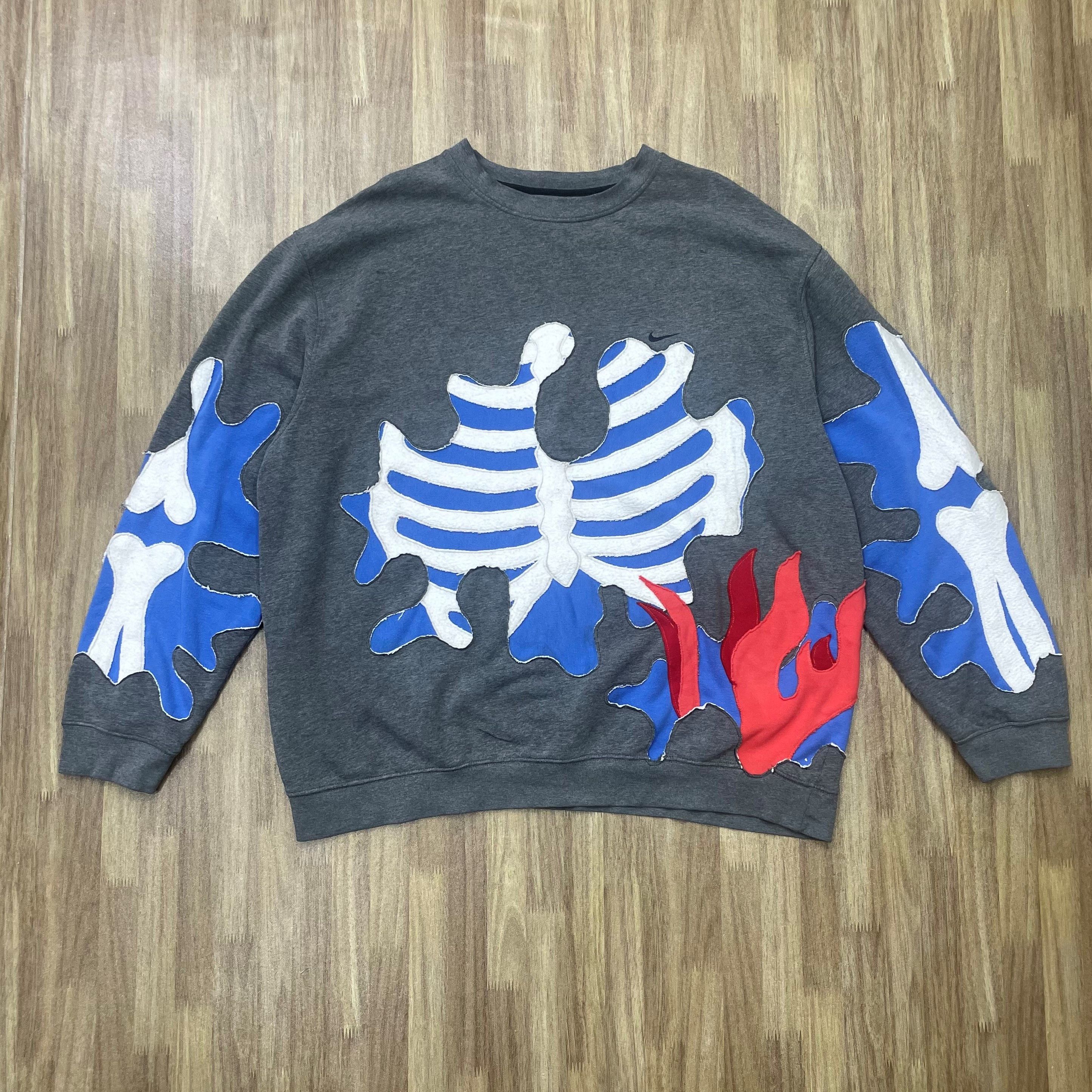 Vintage Custom Reworked Nike Skeleton Flame Patchwork Crewneck 1of1 Size US XXL / EU 58 / 5 - 2 Thumbnail