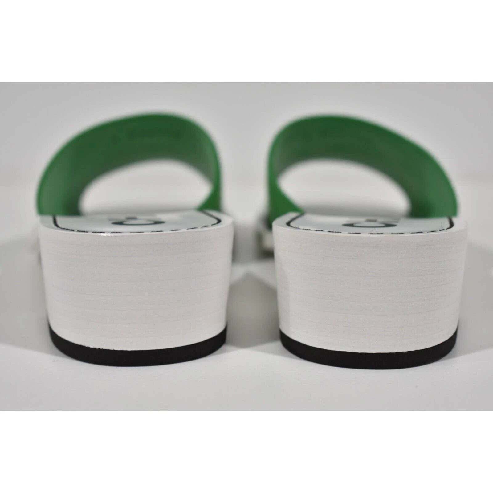Chanel Chanel 22S Green Calfskin Leather White CC Logo Mules Size US 7 / IT 37 - 11 Thumbnail