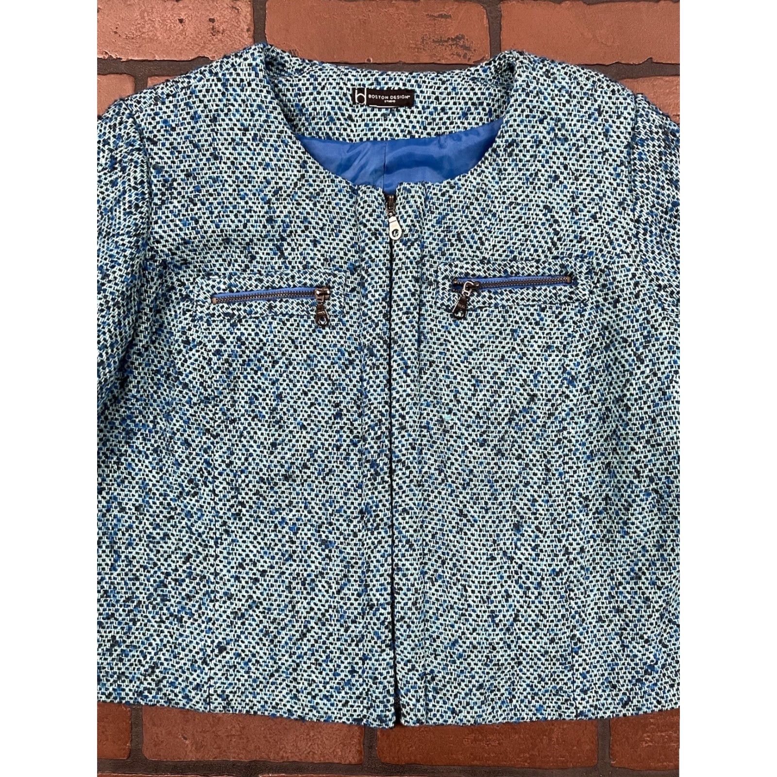 Vintage VINTAGE Boston Design Studio Collarless Zip Front Tweed Jacket Womens Medium Size M / US 6-8 / IT 42-44 - 2 Thumbnail