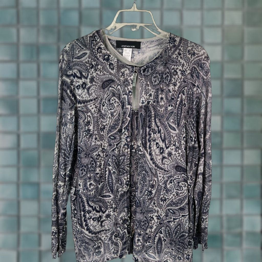 Jones New York Jones New York Woman Blouse Tunic XL Multicolor Paisley Long Sleeve Round Neck Collarless Shirt Women's 90s? Size XL / US 12-14 / IT 48-50 - 1 Thumbnail