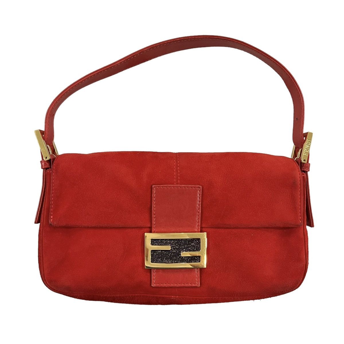 Fendi Suede Baguette Glitter Shoulder Bag in Red, Women's
