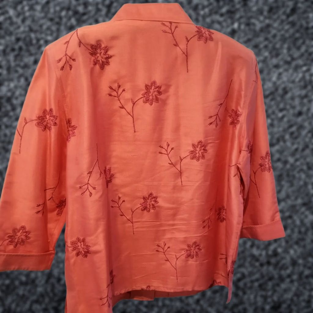 Vintage Draper's & Damon's Button Up Floral Embroidered Silk Shirt 3/4 Sleeve Size 20 Pink Women's Vintage-Not - (remove) Size 3XL / US 20-22 - 1 Thumbnail