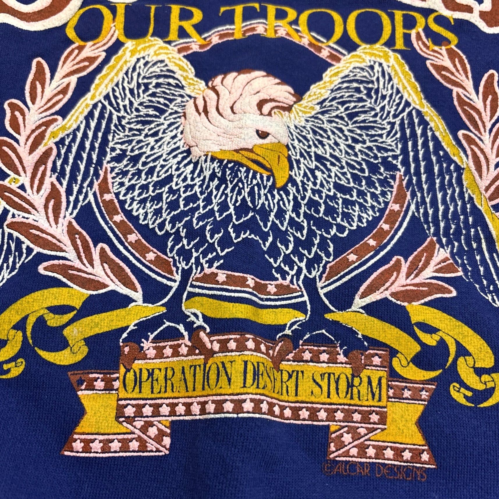 Lee Lee Sports Sweatshirt Crewneck Puff Paint Support Our Troops Desert Storm Men’s Large Blue Size US L / EU 52-54 / 3 - 4 Thumbnail
