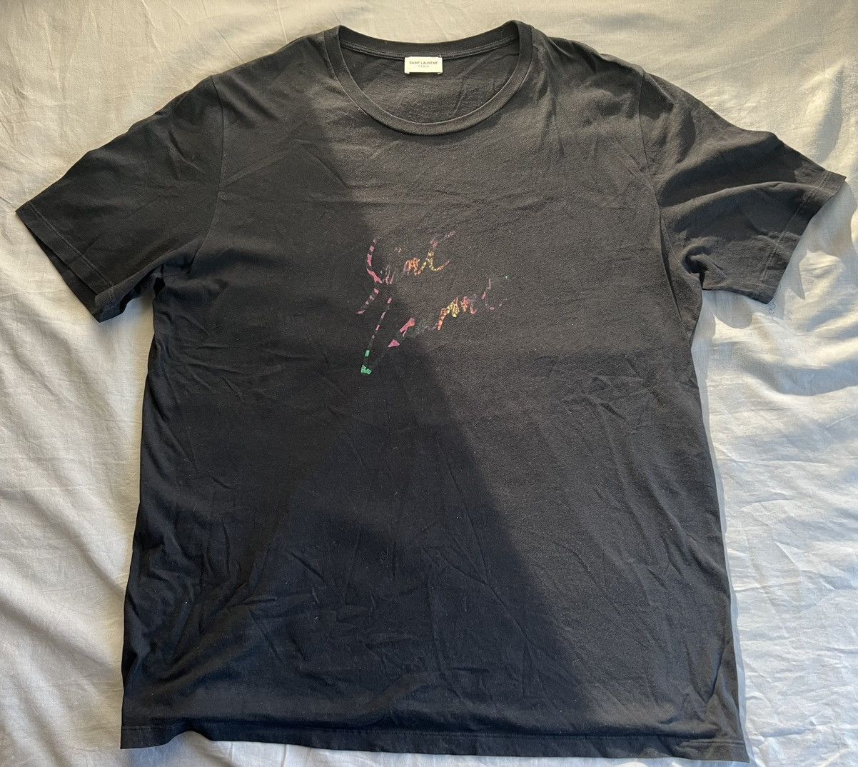 image of Saint Laurent Paris x YVES Saint Laurent Signature Logo-Printed Cotton T-Shirt in Black (Size 2XL)