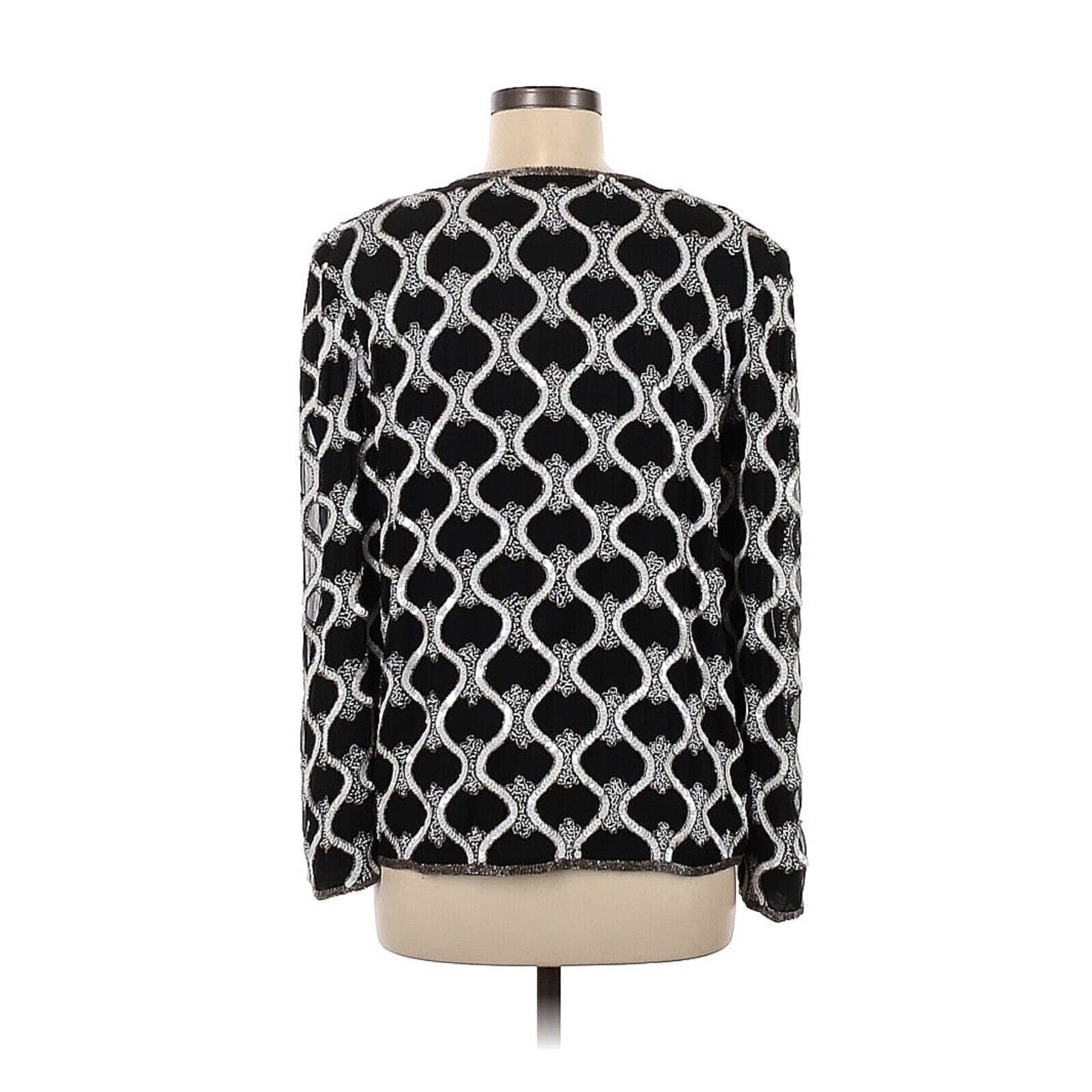 Adrianna Papell Papell Boutique Evening Silk Sequin Beaded Black Jacket Size M / US 6-8 / IT 42-44 - 2 Thumbnail