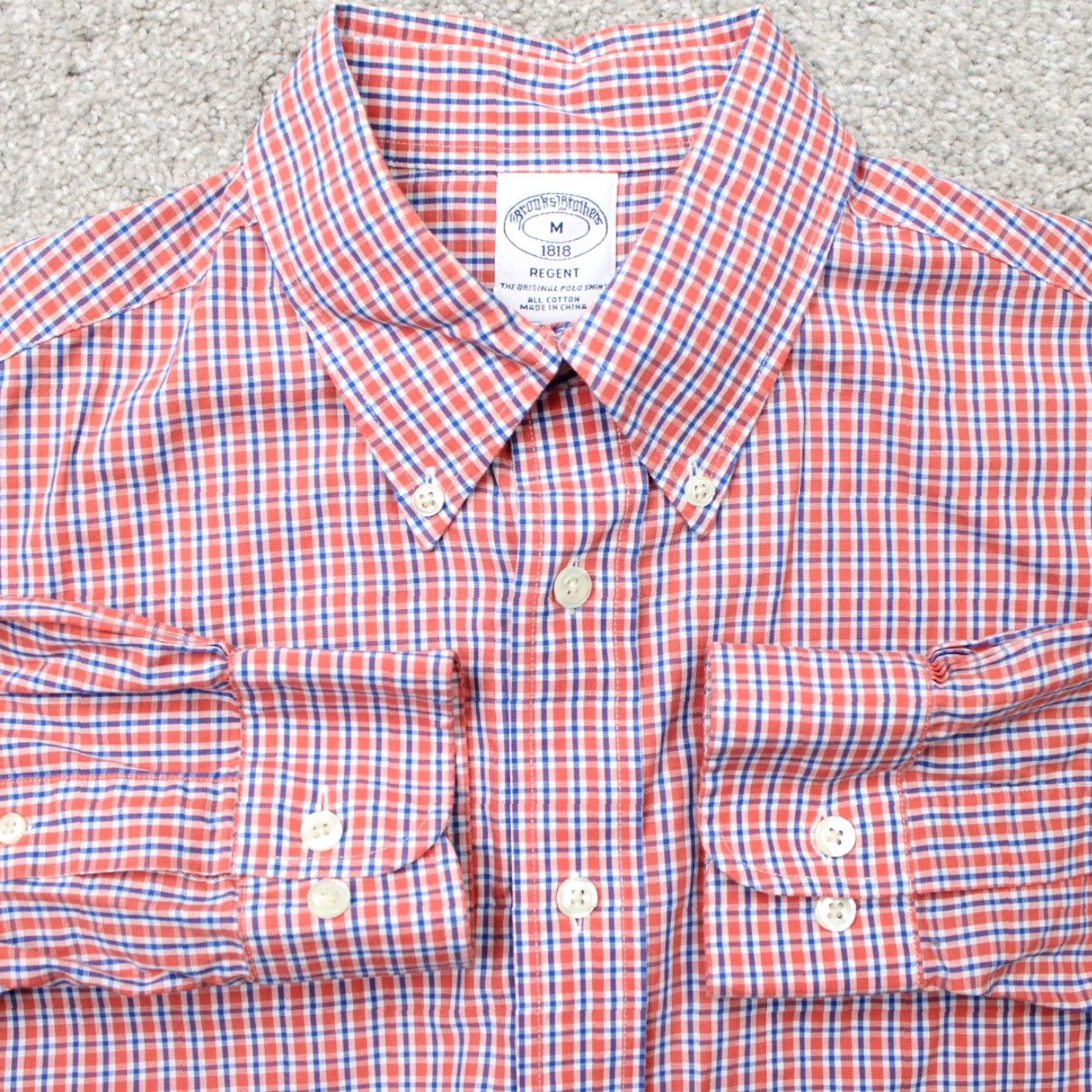 Brooks Brothers Brooks Brothers Shirt Mens Medium Regent Orange/Blue Cotton Long Sleeve Button-Up Check Size US M / EU 48-50 / 2 - 2 Thumbnail