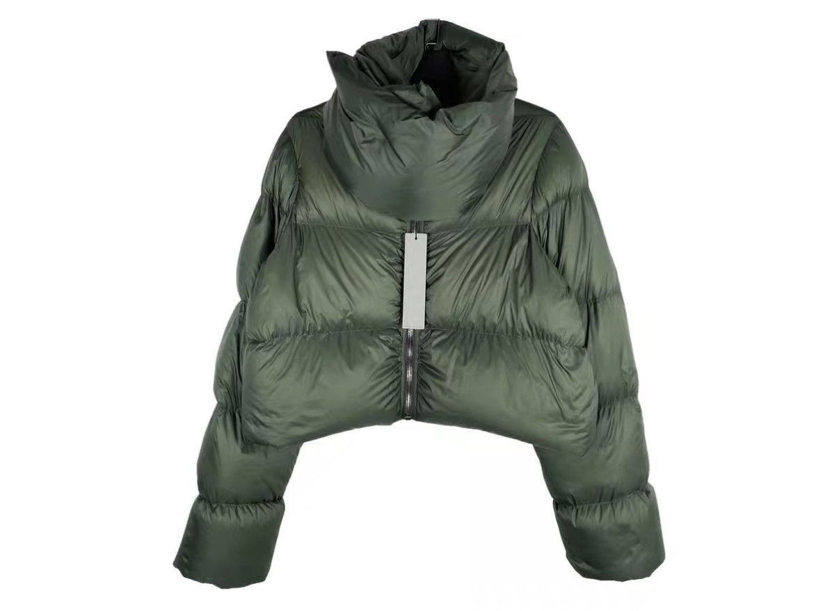 Rick Owens Green Cropped Puffer Jacket with High Collar Size US XS / EU 42 / 0 - 1 Thumbnail
