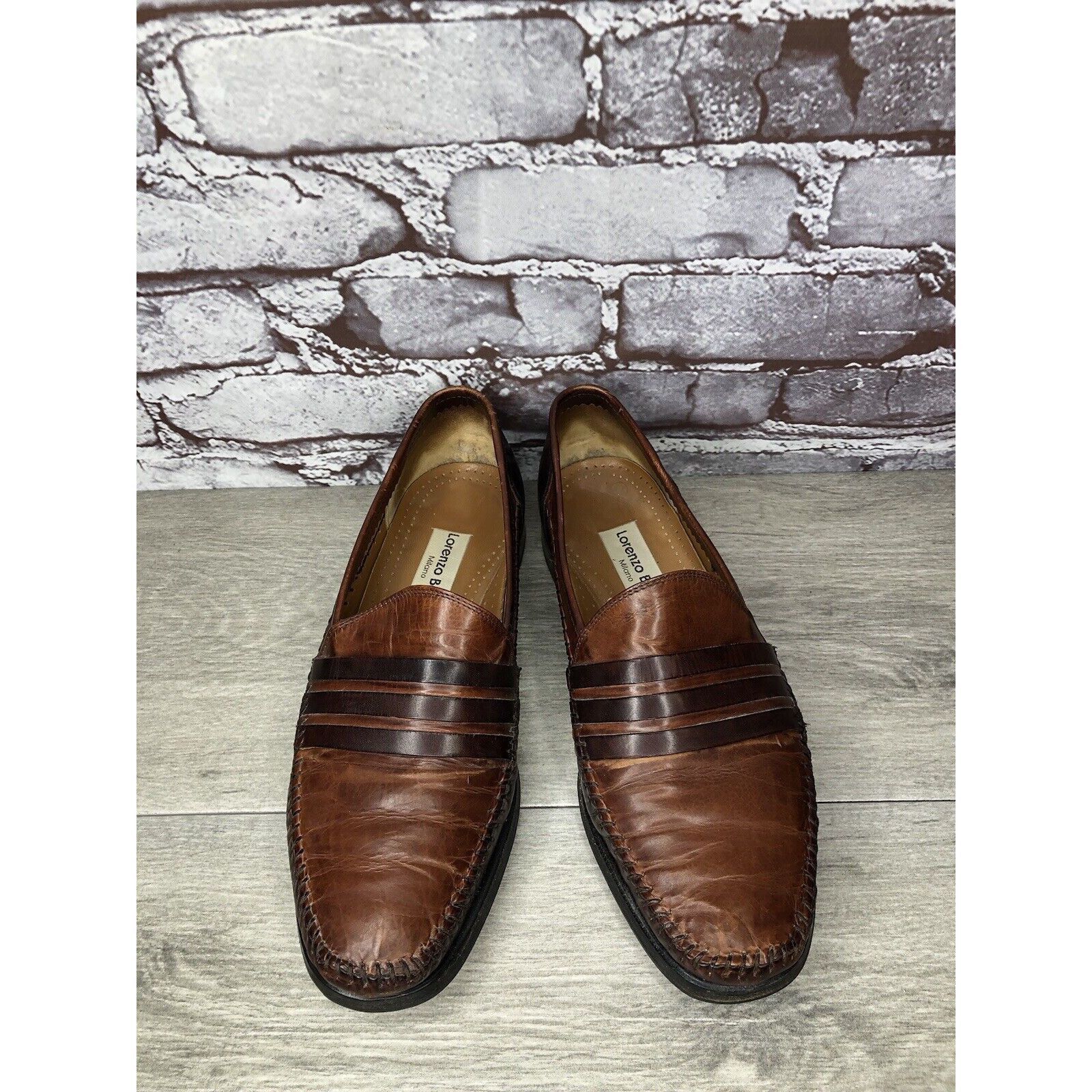 Other LORENZO BANFI Milano Brown Leather Slip On Loafers Dress Sho Size US 8 / EU 41 - 14 Thumbnail