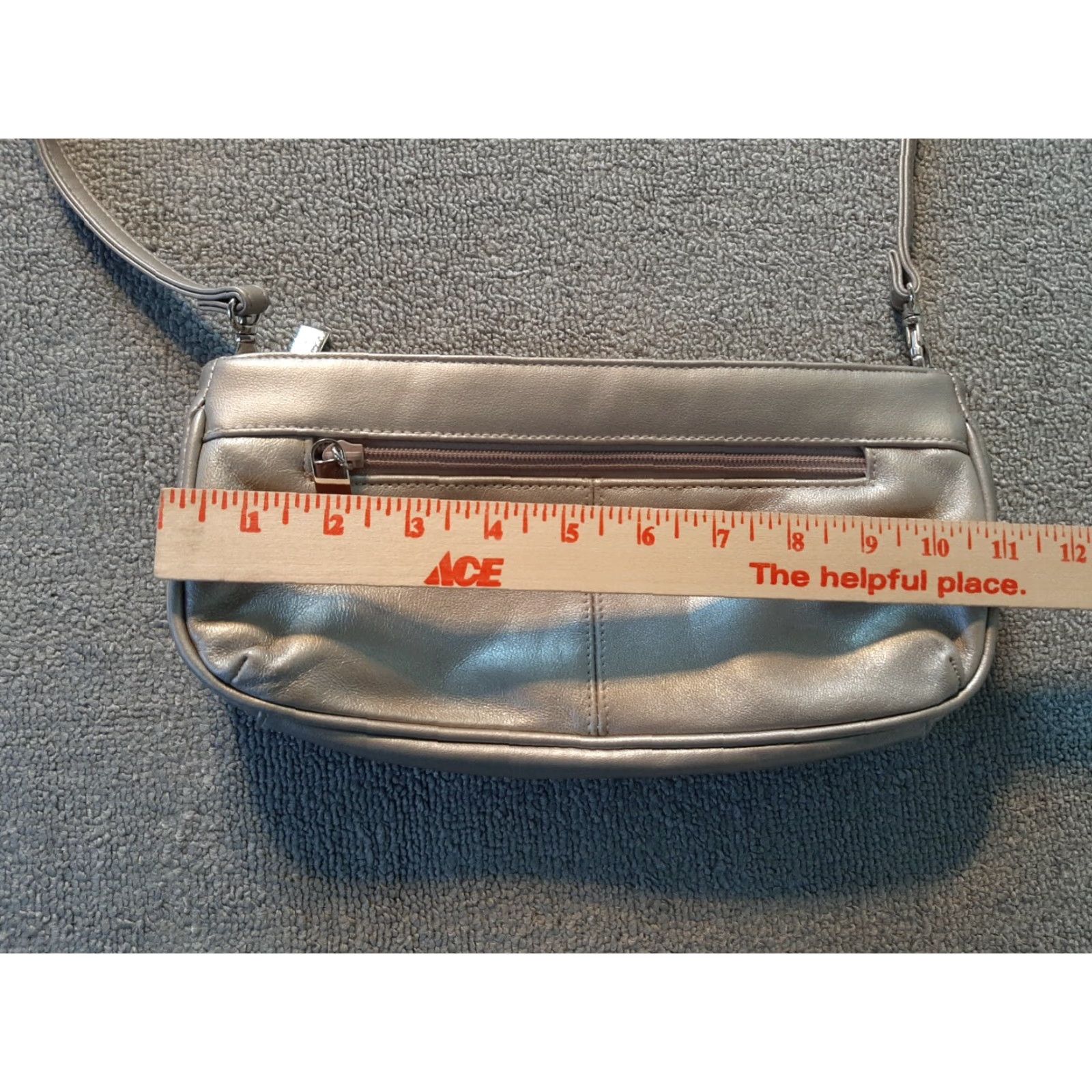 Worthington VINTAGE Worthington Shoulder Bag Womens Small Silver 11" Long 5.5" Tall Leather Zipper Strap RN 93677 Size ONE SIZE - 3 Thumbnail