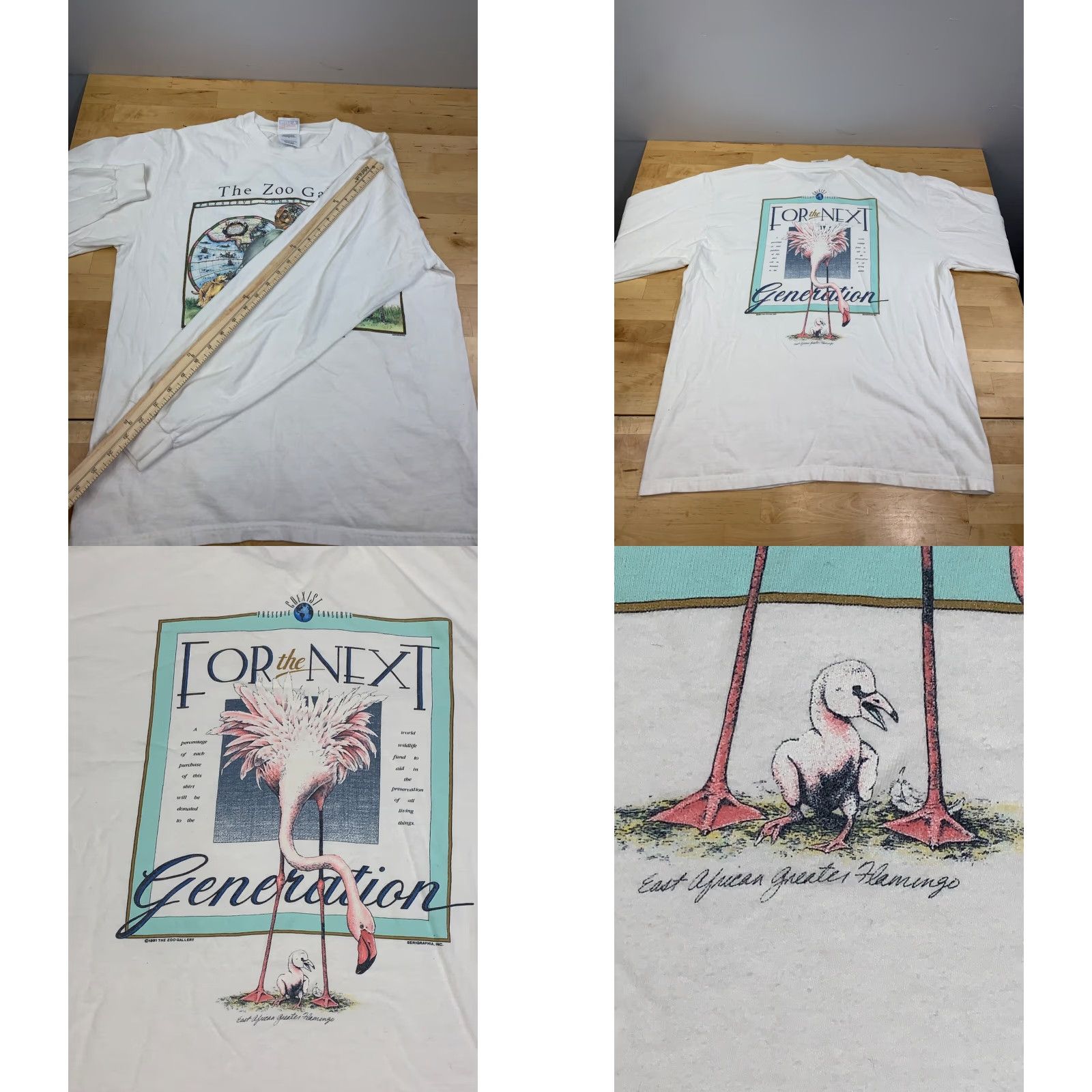 Hanes VINTAGE 90s Zoo Gallery Shirt Mens L White Long Sleeve Animals Graphic Print Crew Neck Hanes 11273 Mens Size US L / EU 52-54 / 3 - 8 Thumbnail