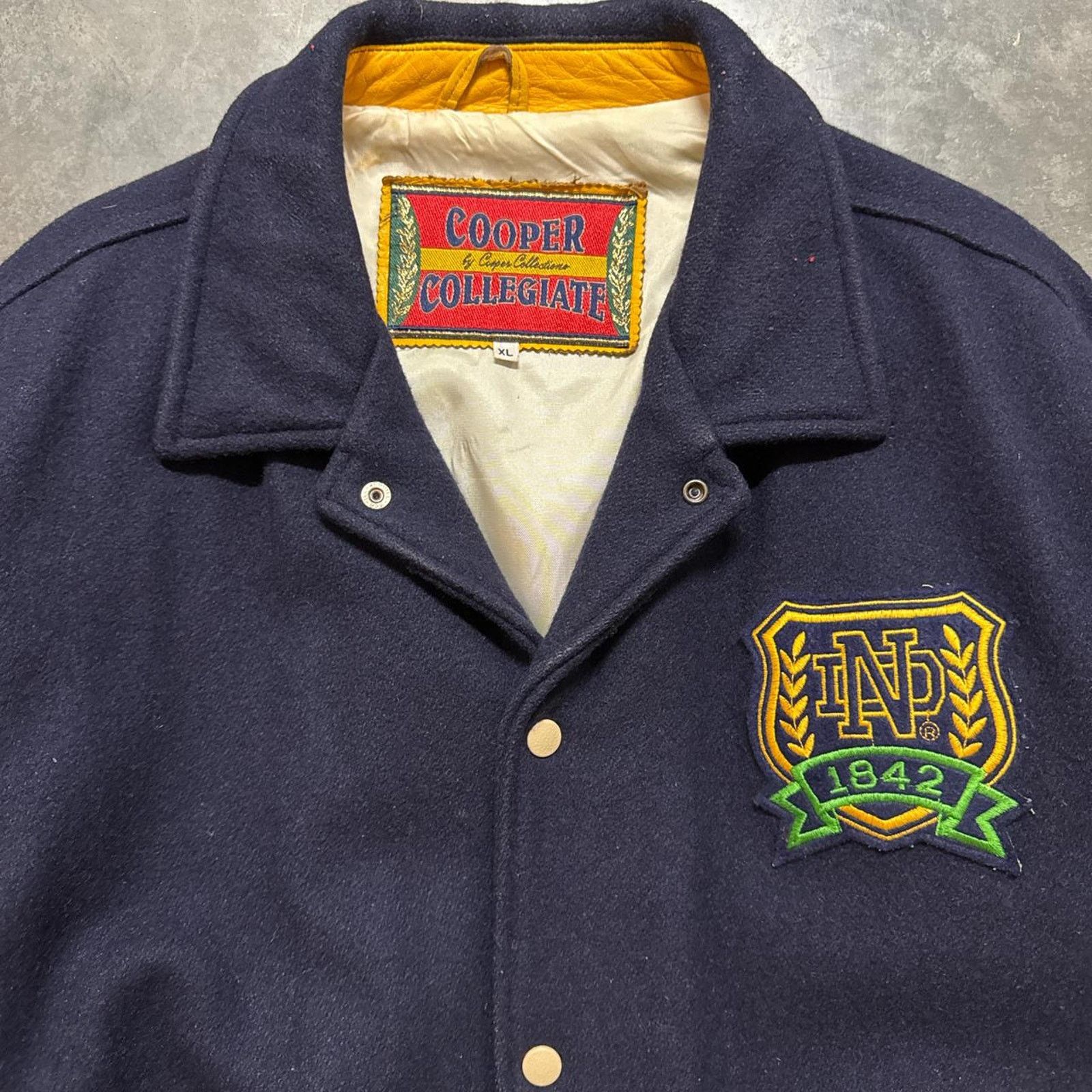 Vintage Vintage 90s Notre Dame Cooper Leather Varsity Jacket Size US XL / EU 56 / 4 - 6 Thumbnail