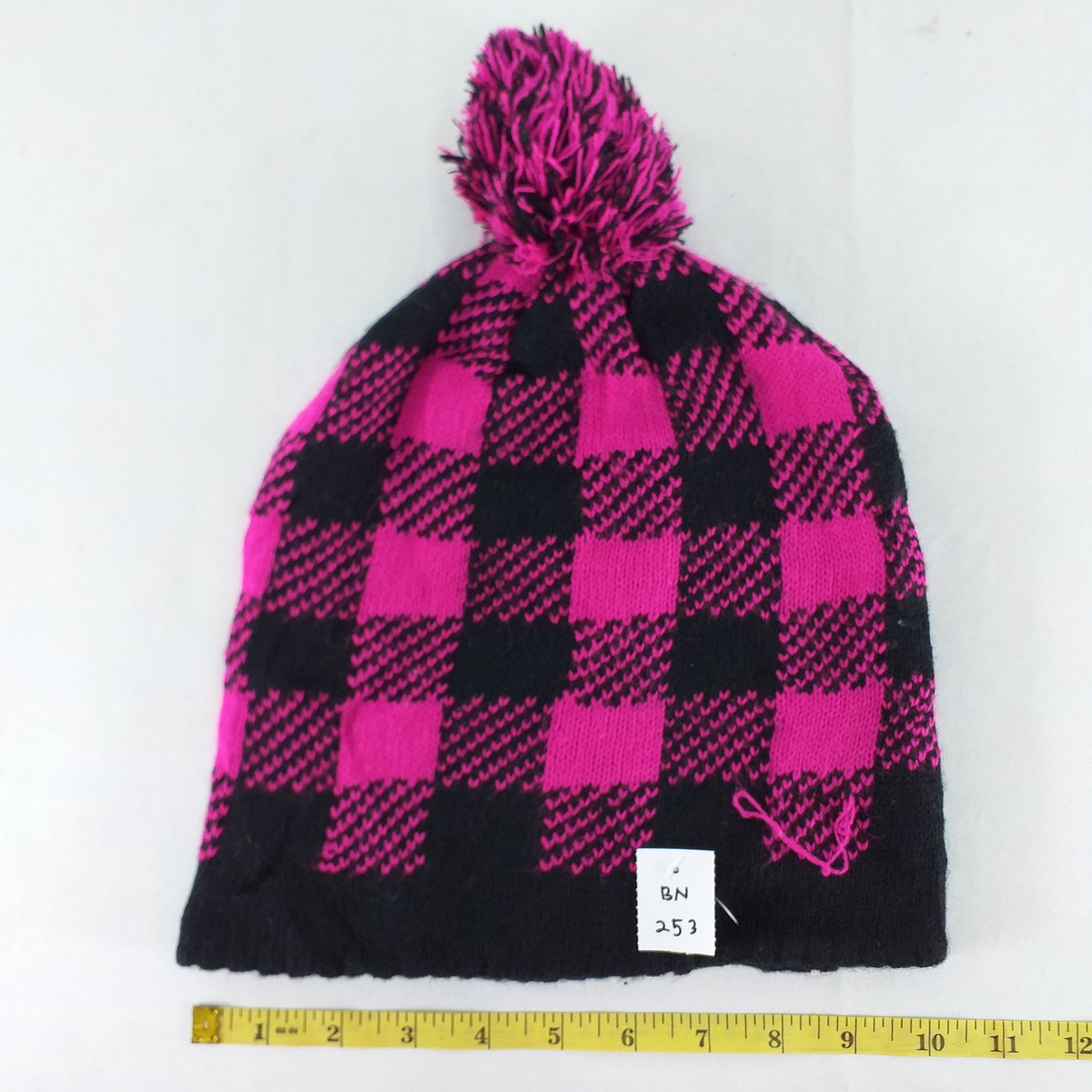 Japanese Brand Black Pink Checkered Snow Cap Hat Beanie -BN253 Size ONE SIZE - 3 Thumbnail