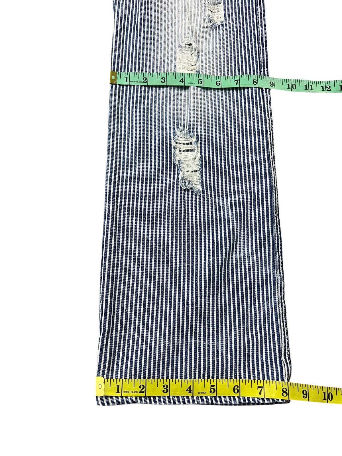 Japanese Brand 💥Double Waist💥Colza Distress Hickory Patchwork Jean Size US 32 / EU 48 - 5 Thumbnail