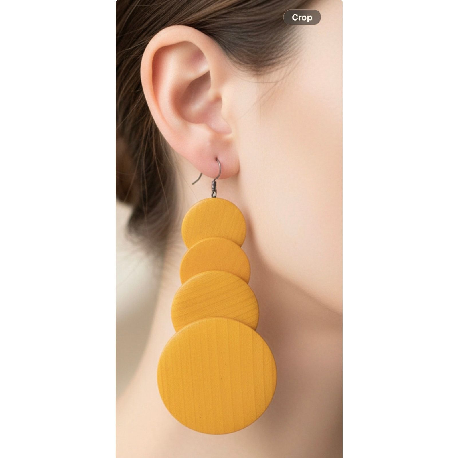 Other Vintage Yellow Wooden Disc Drop Earrings 4” Boho Statement Size ONE SIZE - 1 Thumbnail