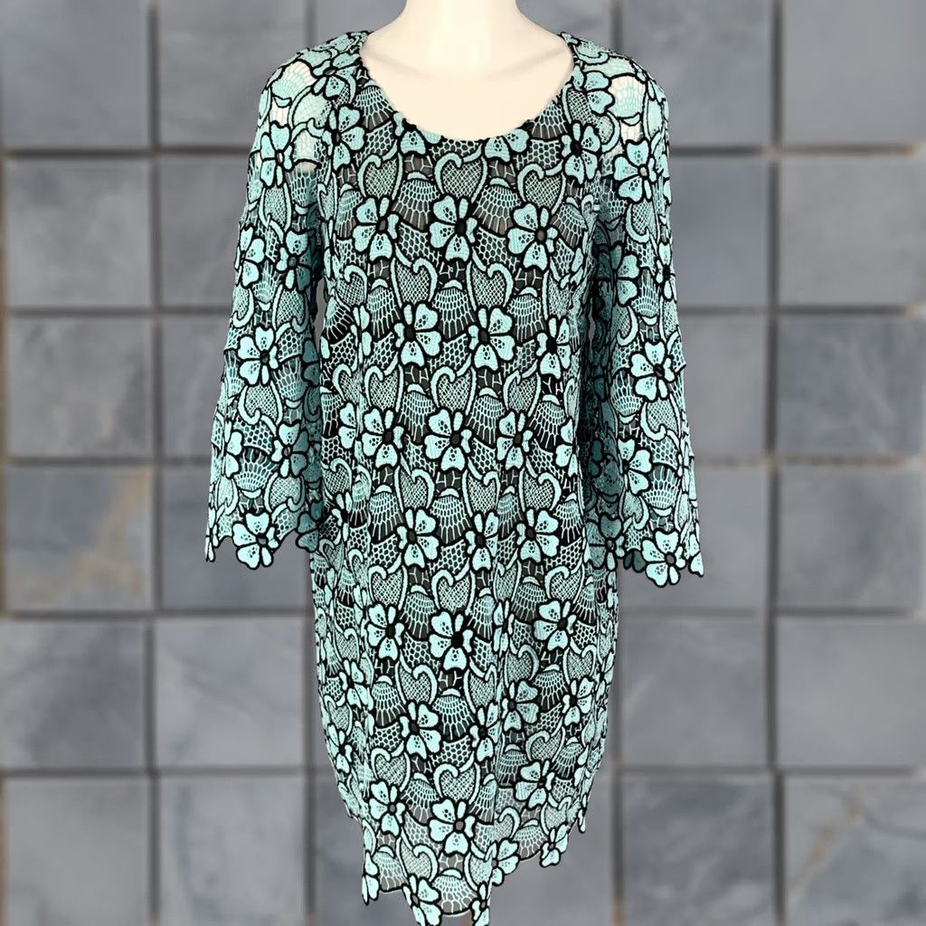 Emanuel Ungaro EMANUEL UNGARO Size 10 Blue Black Cotton Polyester Floral Cocktail Dress Size L / US 10 / IT 46 - 1 Thumbnail