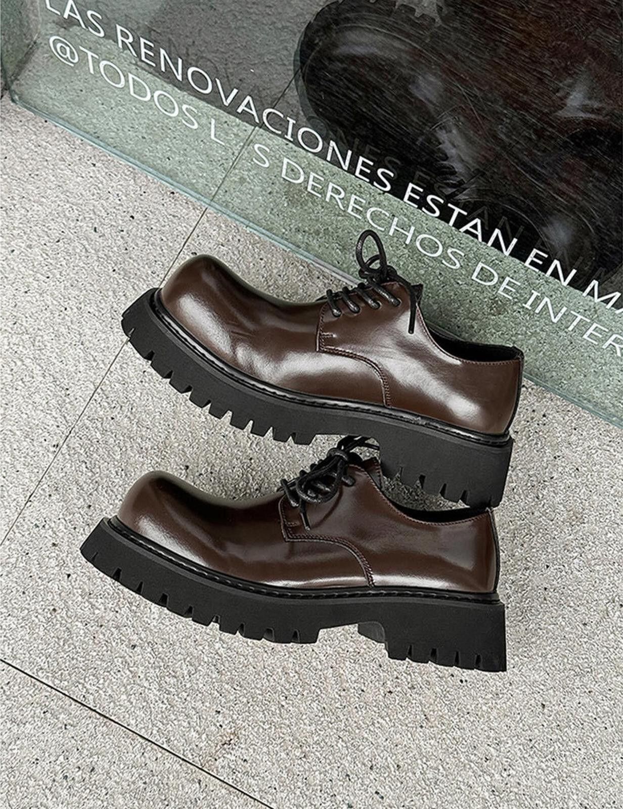 Leather Brown Chunky Lace-Up Shoes Size US 10 / EU 43 - 2 Thumbnail