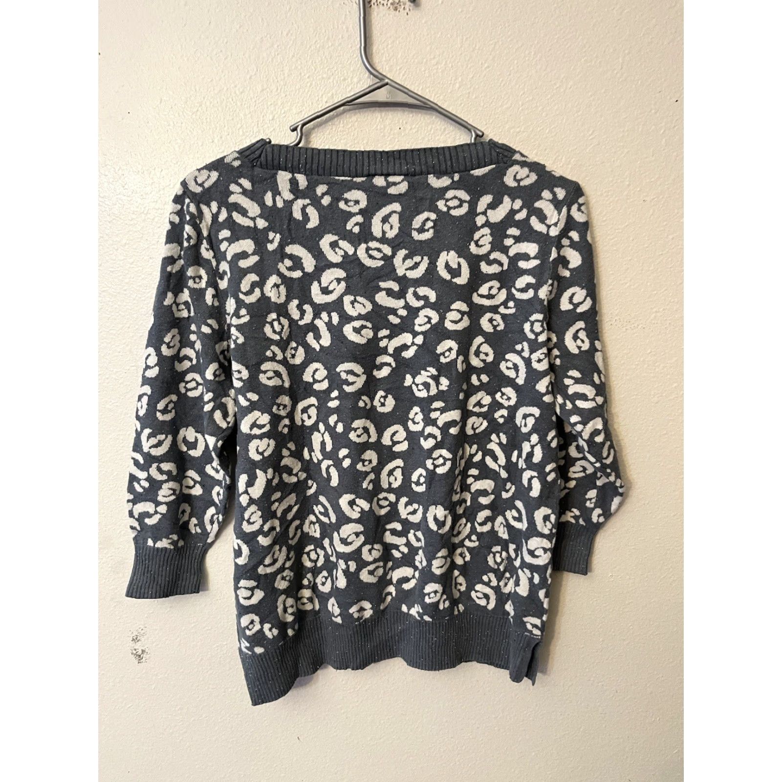 Loft Ann Taylor LOFT Sweater Women Size L Blue Leopard Knit Pullover Womens Size L / US 10 / IT 46 - 2 Thumbnail