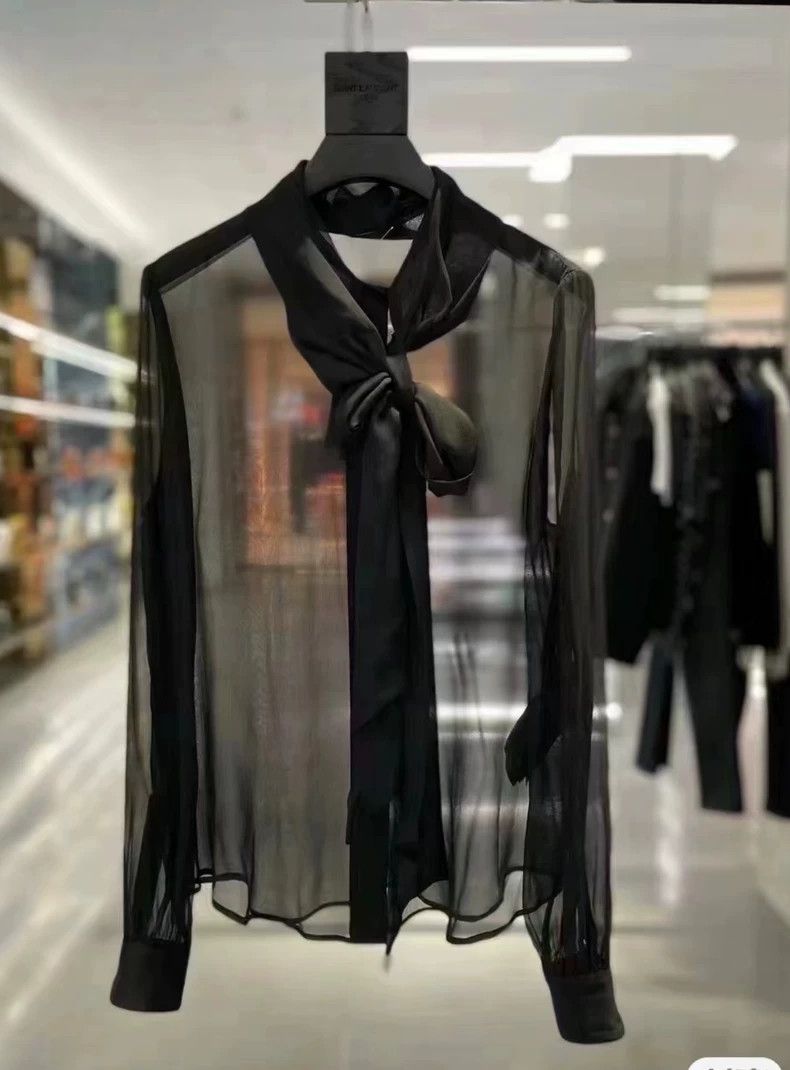 Yves Saint Laurent saint laurent High-set silk ribbon see-through women's shir Size XS / US 0-2 / IT 36-38 - 1 Thumbnail