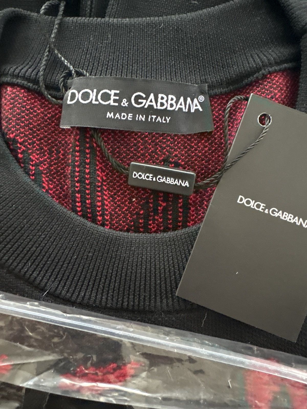 Dolce & Gabbana Dolce and Gabbana Logo Detail Jacquared Sweater Black/Red Size US M / EU 48-50 / 2 - 12 Thumbnail