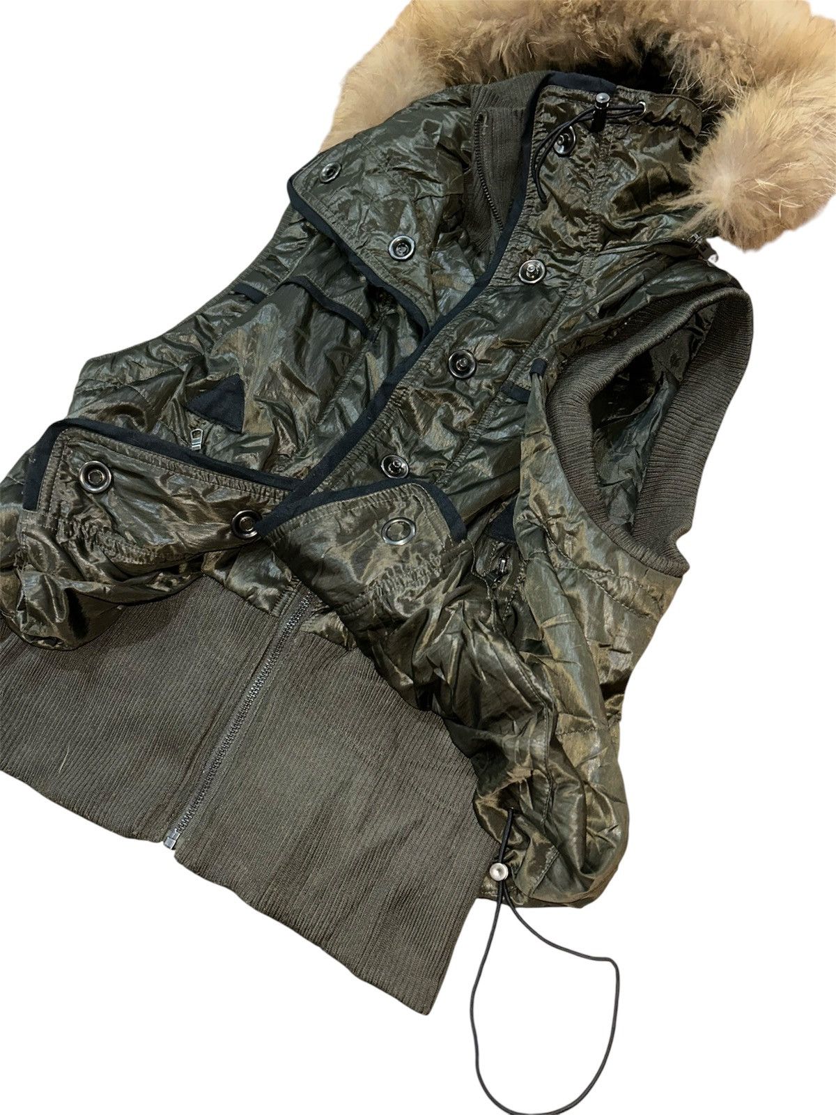 20471120 Blue Jam Shiny Puffer Vest Faux Fur Trimmed Hood Size S / US 4 / IT 40 - 4 Thumbnail