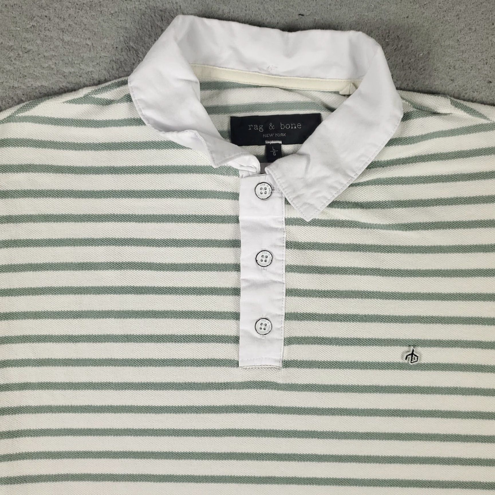Rag & Bone Rag & Bone Polo Shirt Mens Large Green White Striped Short Sleeve Activewear Size US L / EU 52-54 / 3 - 2 Thumbnail