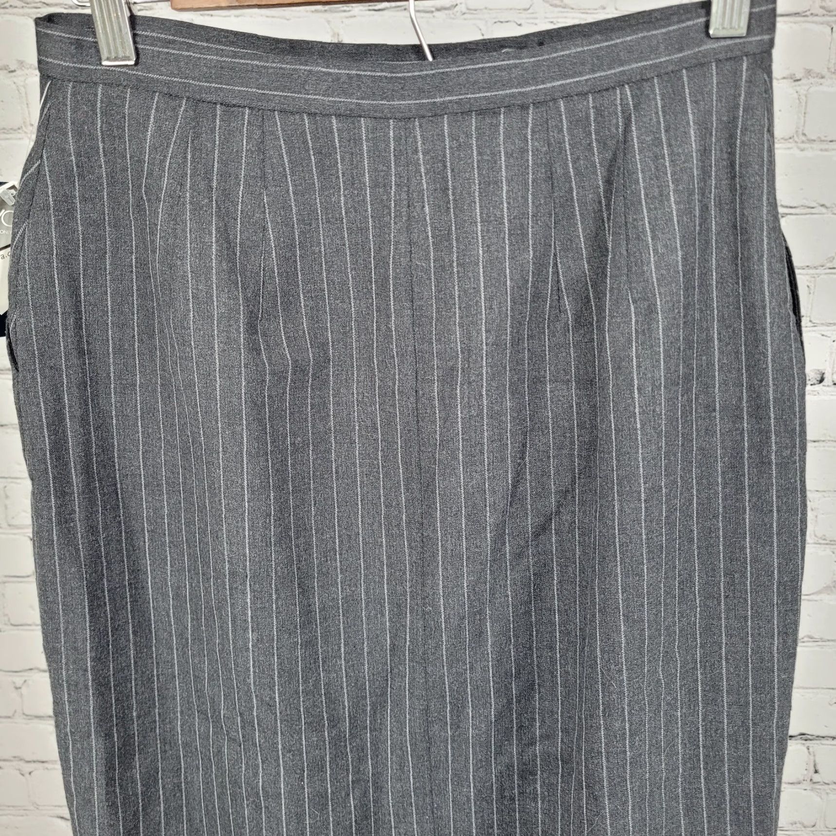 Vintage VTG NWT Laura Scott Gunmetal Grey Wool Blend Pinstriped Lined Skirt Size 6P Size 28" / US 6 / IT 42 - 6 Thumbnail