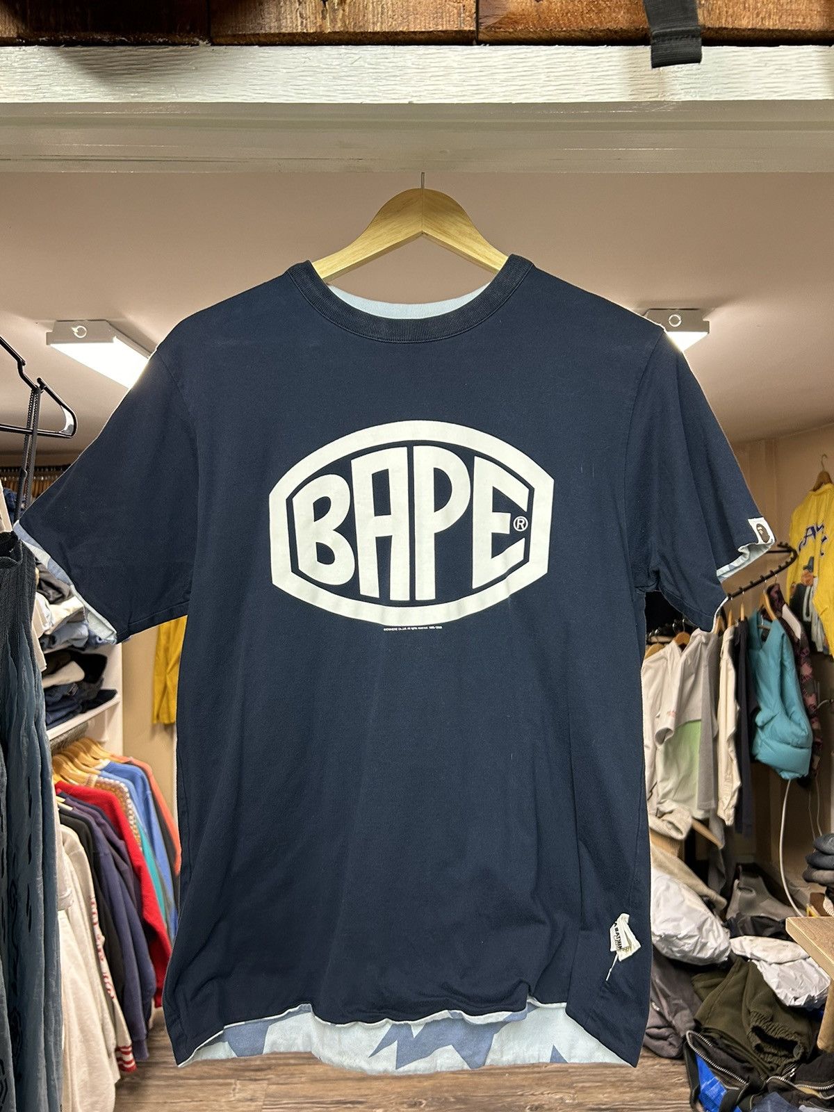 image of Bape Sta Pattern Reversible Tee in Navy, Men's (Size Medium)