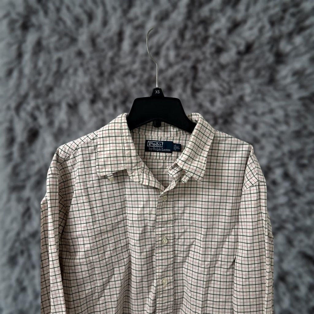Polo Ralph Lauren VINTAGE Polo Ralph Lauren Shirt Mens XL Beige Pink Oxford Plaid Button Down L/S Size US XL / EU 56 / 4 - 1 Thumbnail