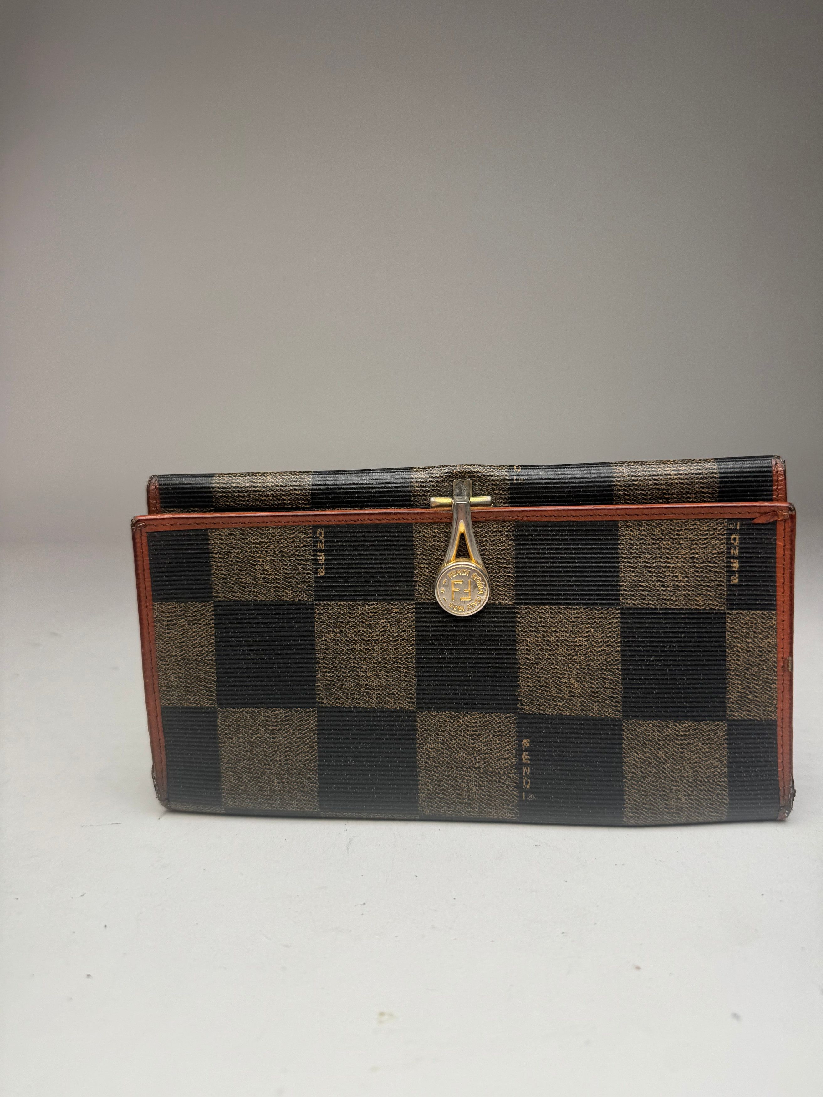 Fendi Vintage Checked Leather Wallet Brown Size ONE SIZE - 1 Thumbnail