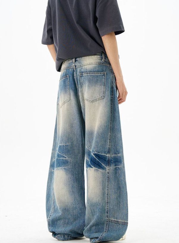 Japanese Brand American retro washed distressed loose wide-leg curved jeans Size US 32 / EU 48 - 4 Thumbnail