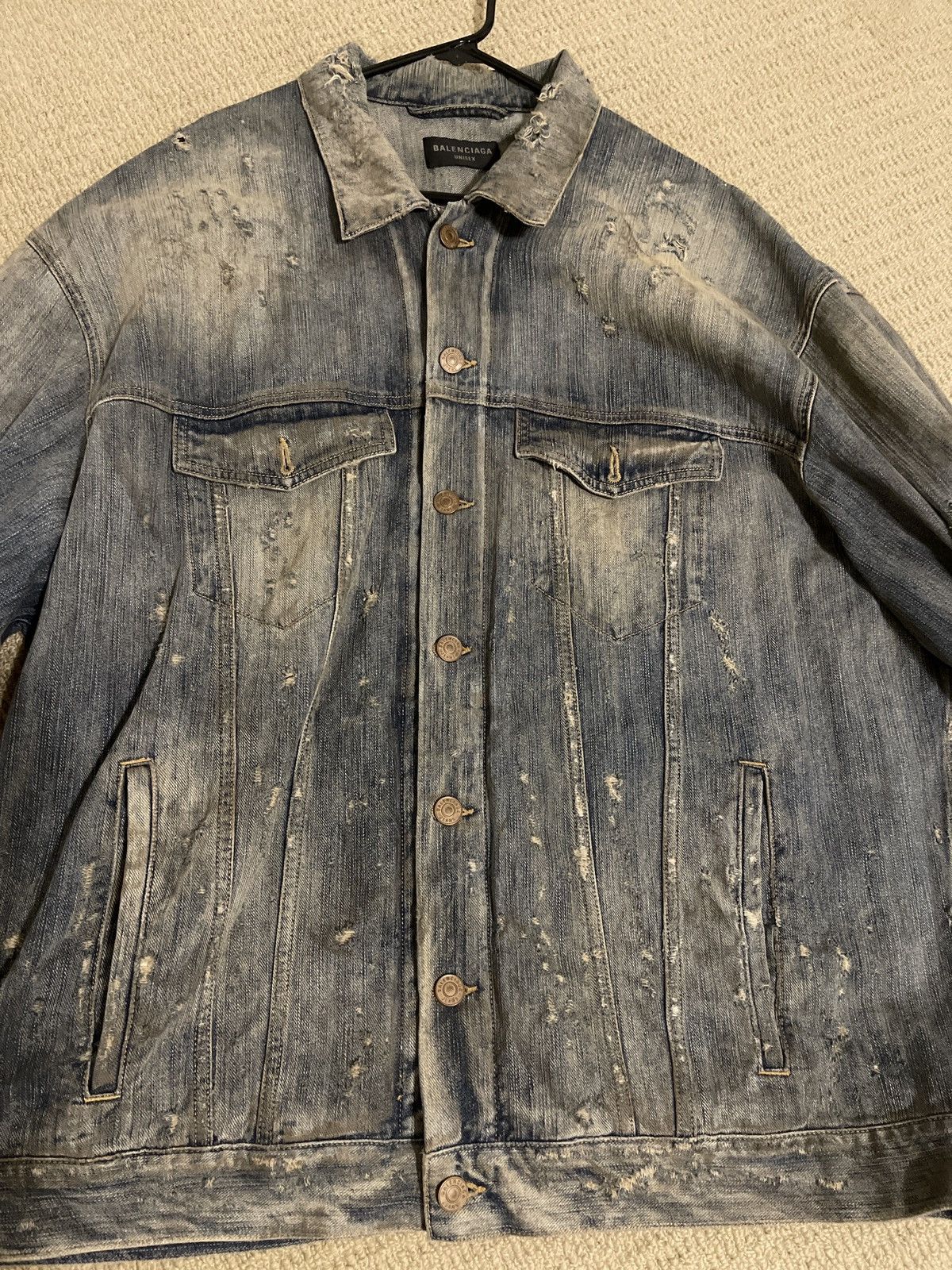 Balenciaga 2024 distressed crystal embellishment logo denim jacket Size US XL / EU 56 / 4 - 3 Thumbnail