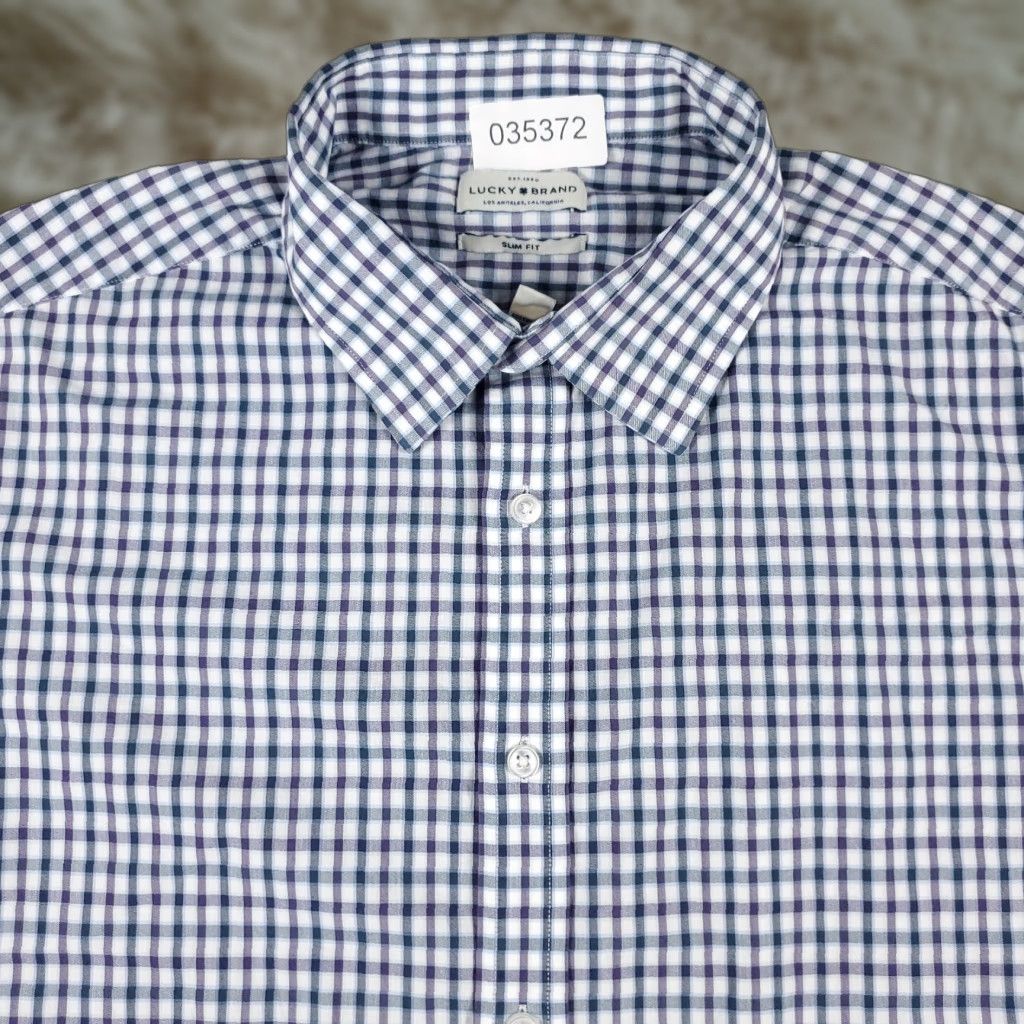Lucky Brand Lucky Brand Shirt Mens Large Blue Check Button-Up Short Sleeve Casual Cotton Blend Regular Size US L / EU 52-54 / 3 - 1 Thumbnail