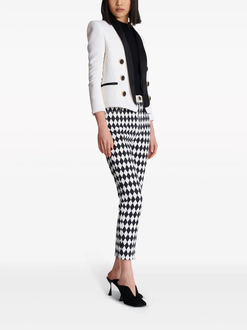 Balmain o1s1wg110825 Satin Lapel Wool Open Jacket in White Size L / US 10 / IT 46 - 4 Thumbnail