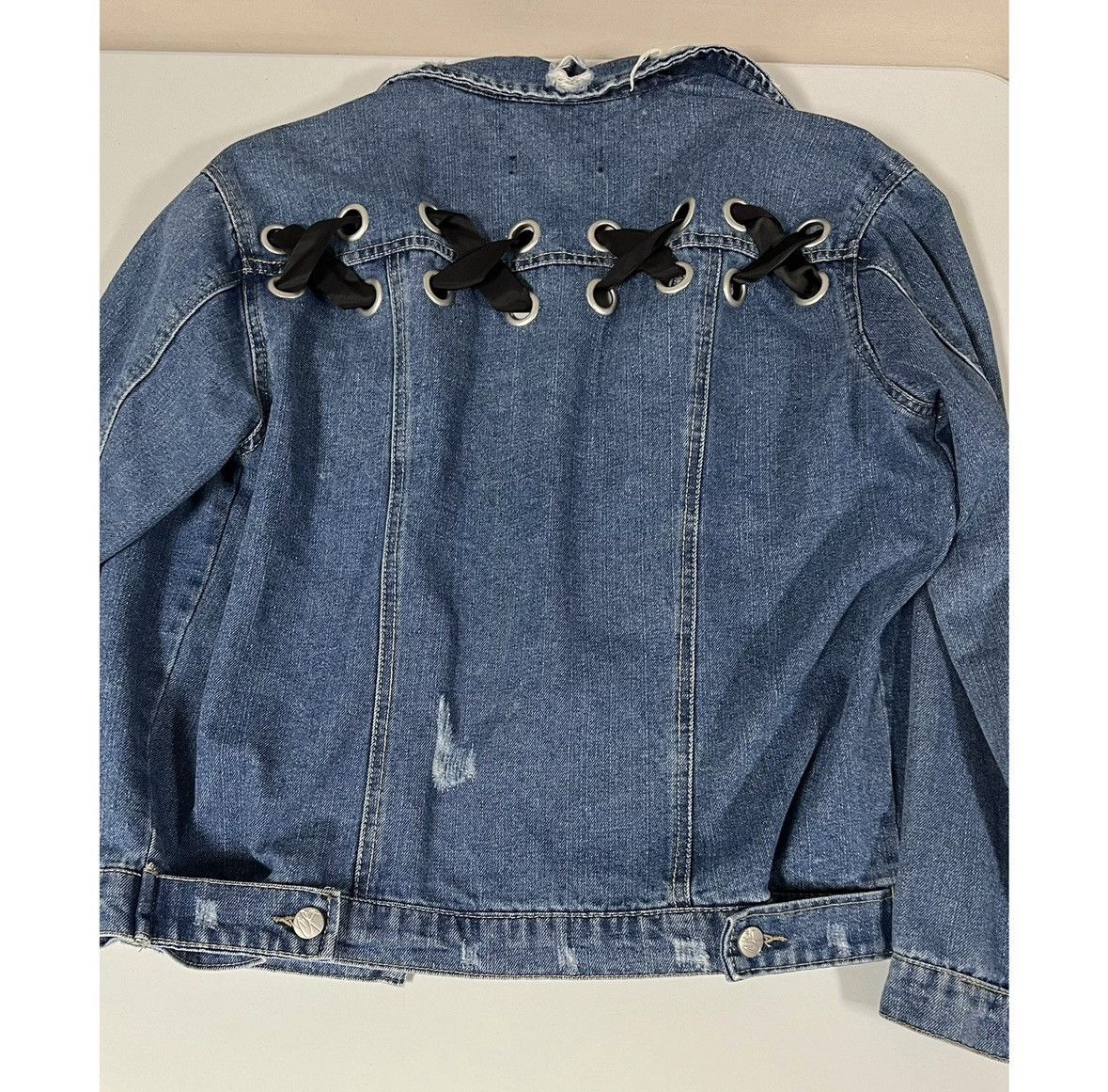 Caravelli Blue Black Criss-Cross Jean Denim Jacket Outerwear Size M 💙🖤 Size US M / EU 48-50 / 2 - 5 Thumbnail