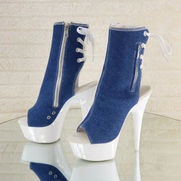 Other Size 8 Posh Denim White UV Platform High Heel Ankle Boots De Size US 8 / IT 38 - 6 Thumbnail
