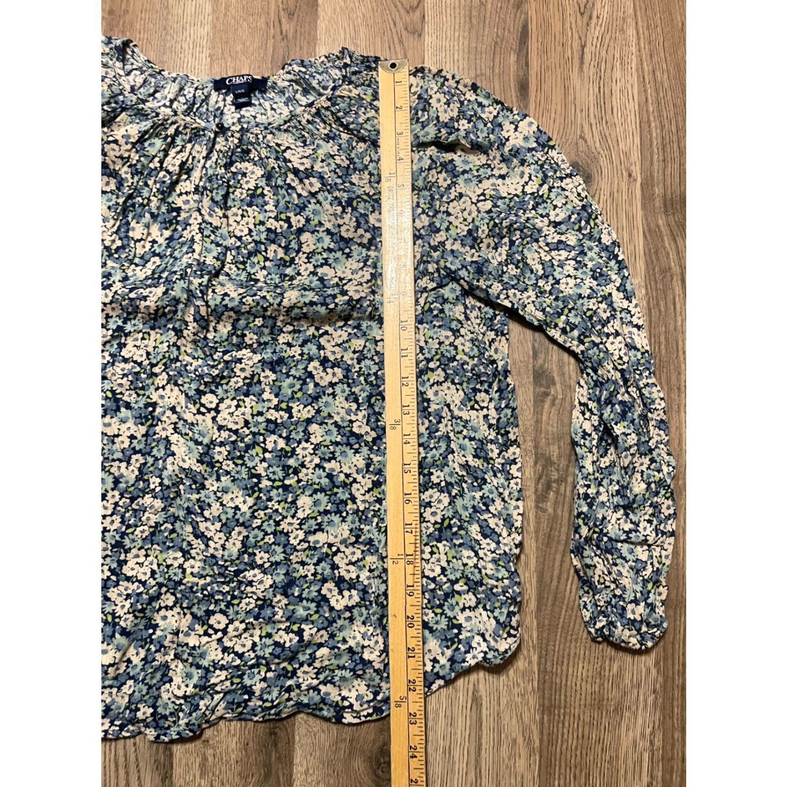 Chaps VINTAGE? No—CHAPS Blouse Women’s Large Blue White Green Floral Long Sleeve Size L / US 10 / IT 46 - 7 Thumbnail