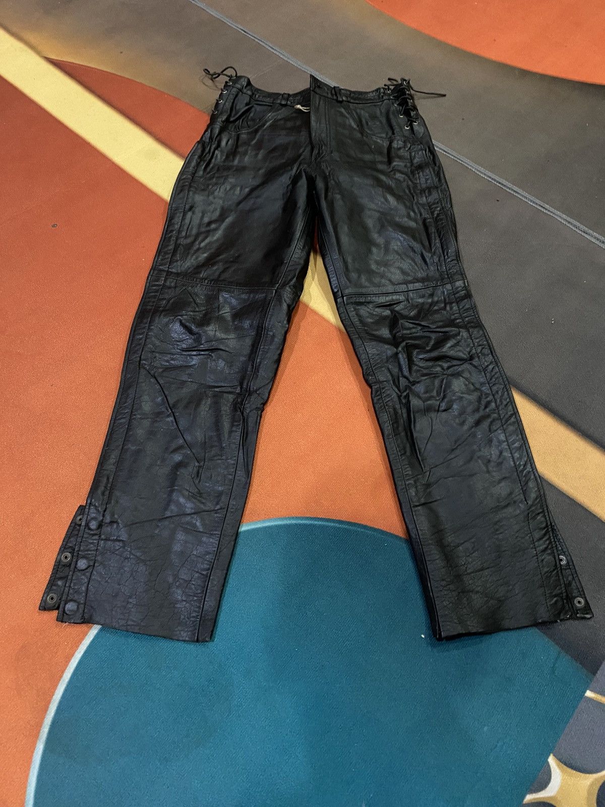 Genuine Leather Highway One Motorcycle Pants Side Zip & Snap Biker Chaps Size US 30 / EU 46 - 8 Thumbnail
