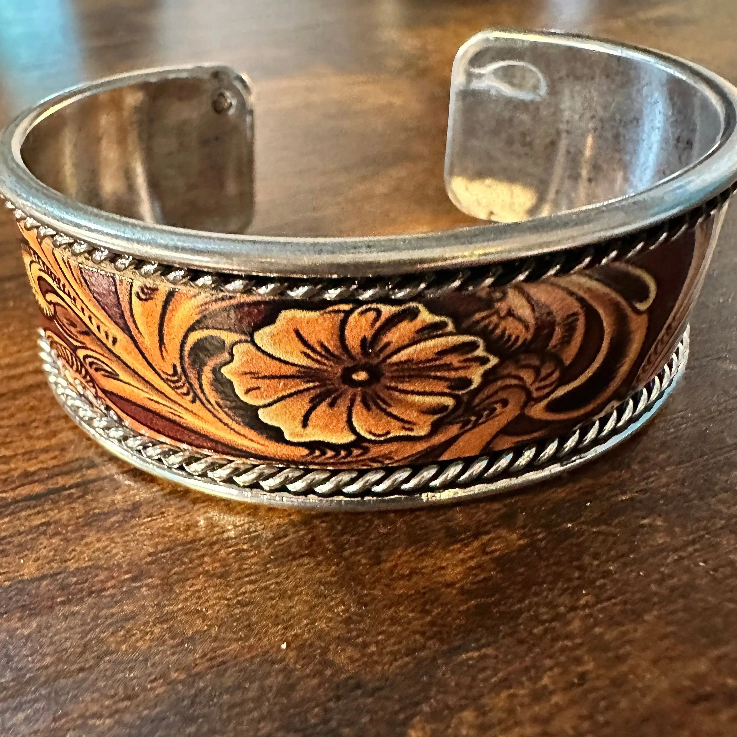 Other Handcrafted Boho Western Brown Floral Scroll Lace Wide Cuff Size ONE SIZE - 1 Thumbnail