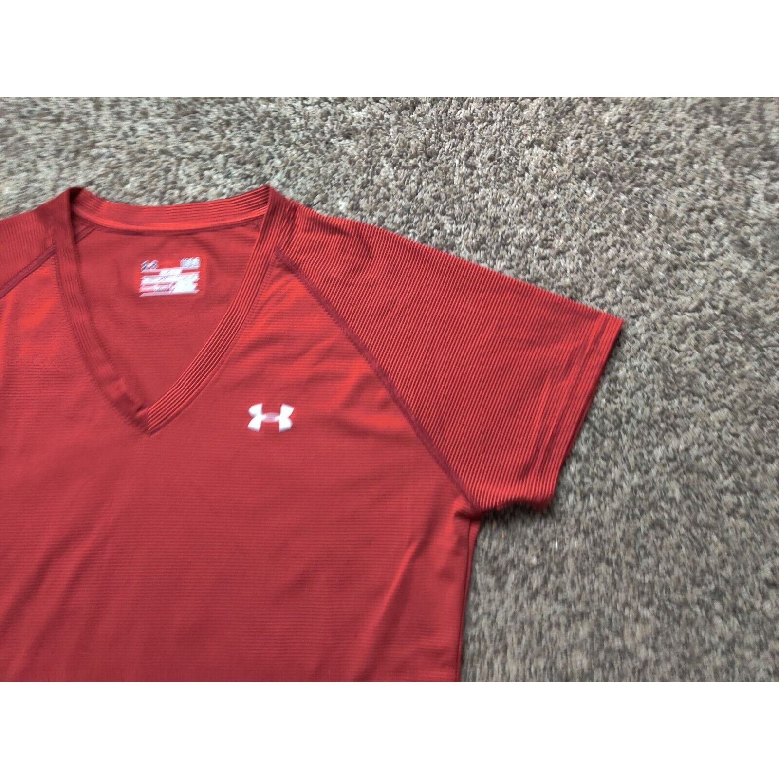 Under Armour Under Armour Shirt Adult Mens Large Red Striped V-Neck Size US L / EU 52-54 / 3 - 5 Thumbnail