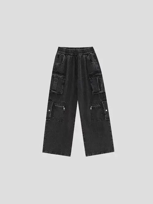 Vintage Wide Leg Cargo Washed Gray Denim Jeans Size US 32 / EU 48 - 4 Thumbnail