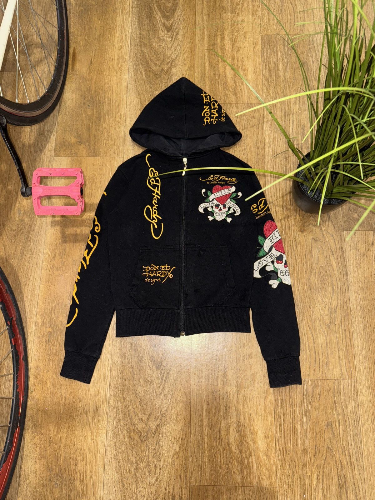 Ed Hardy VINTAGE ED HARDY ALL OVER PRINTED 2000s ZIP UP HOODIE Size S / US 4 / IT 40 - 6 Thumbnail