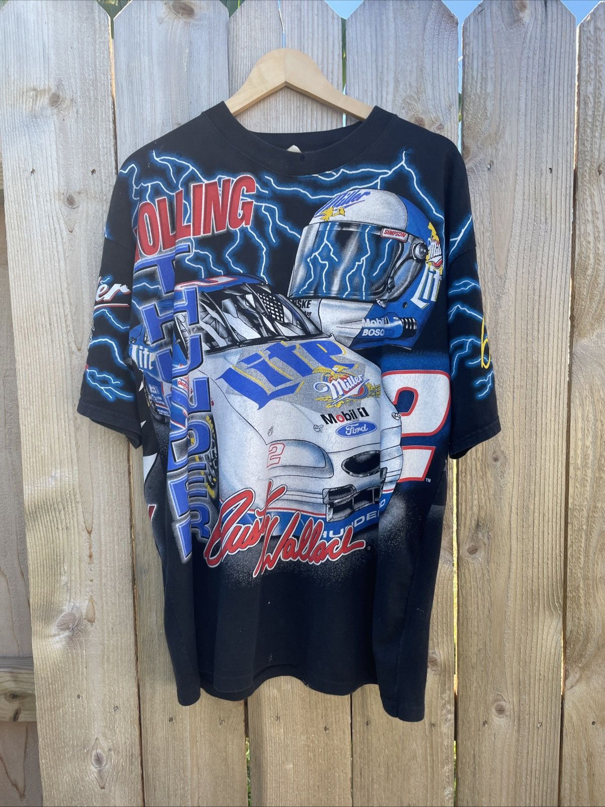 Vintage Vintage 1997 Rusty Wallace Miller Lite All Over Print NASCAR Size US L / EU 52-54 / 3 - 1 Thumbnail