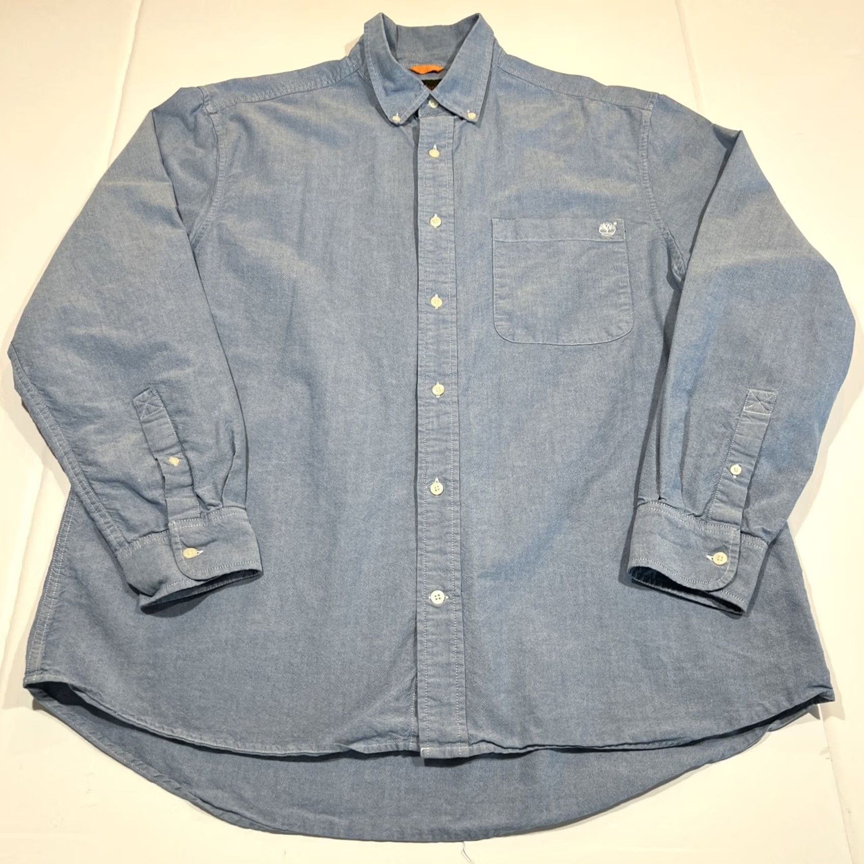 Timberland Timberland Shirt XL Button-Down Dress Long Sleeve Blue Pocket Logo Size 46R - 3 Thumbnail