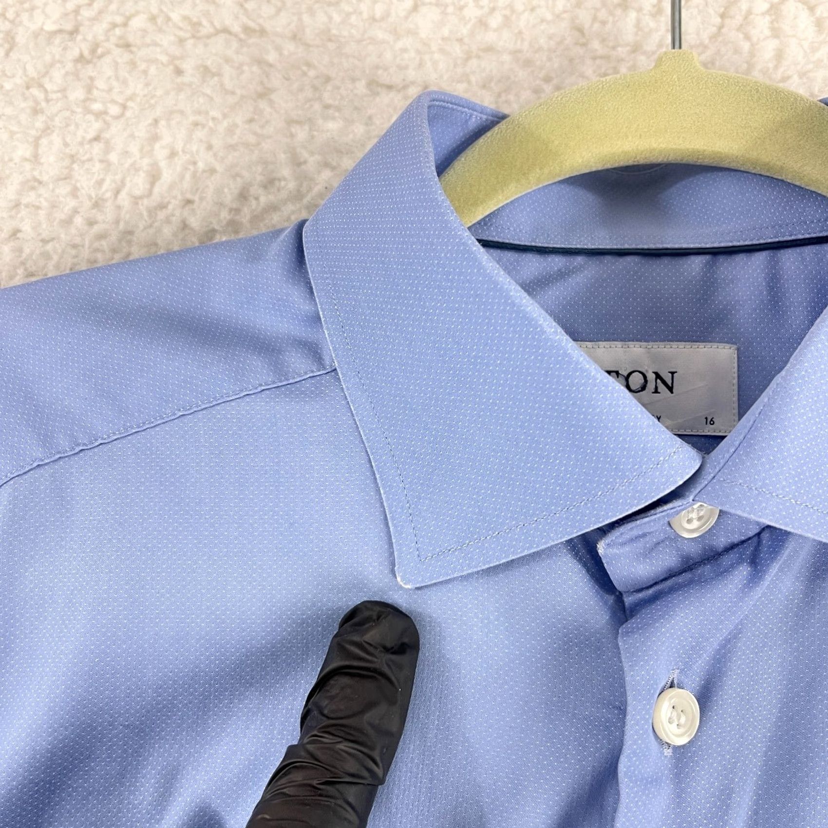 Eton Eton Blue Contemporary Fit Button-Up Dress Shirt Mens Long Sleeve Cotton Large Size 42R - 4 Thumbnail