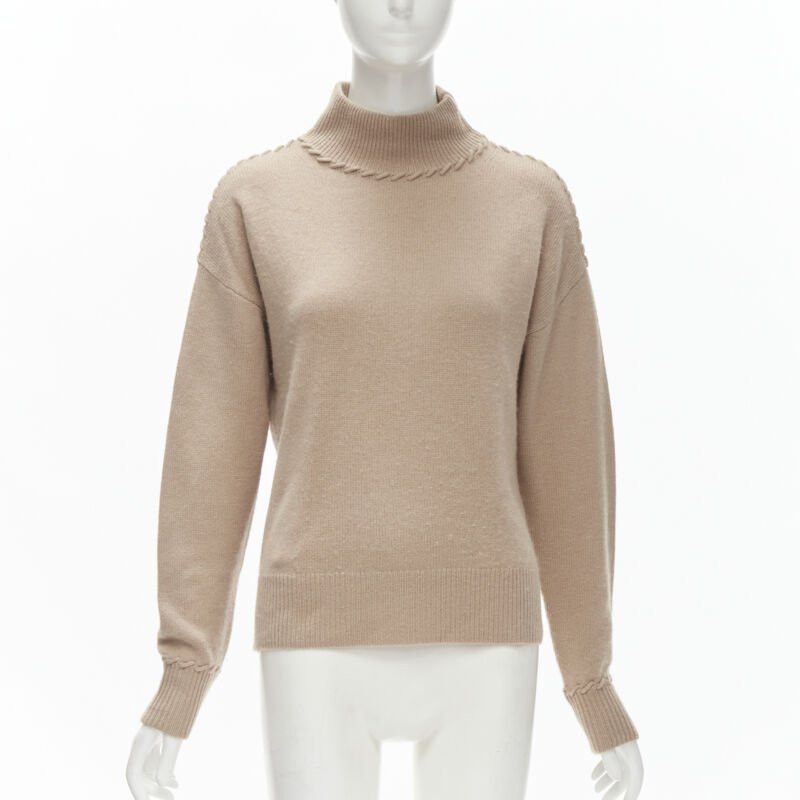 Theory THEORY 100% cashmere light brown whipstitch detail dropped shoulder turtleneck S Size S / US 4 / IT 40 - 1 Thumbnail