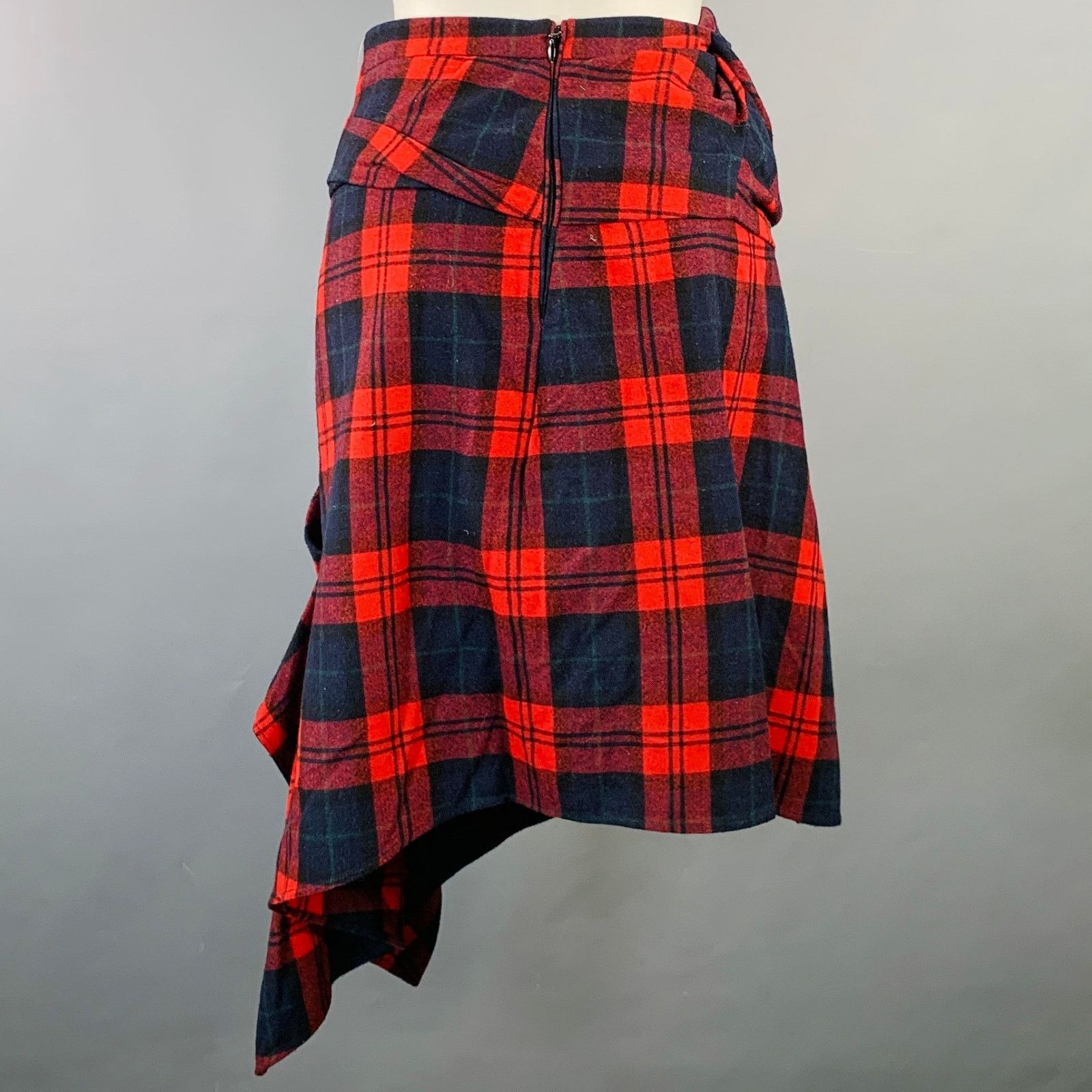 Dsquared2 DSQUARED2 Red Navy Black Wool Blend Plaid Asymmetrical Skirt Size 26" / US 2 / IT 38 - 2 Thumbnail