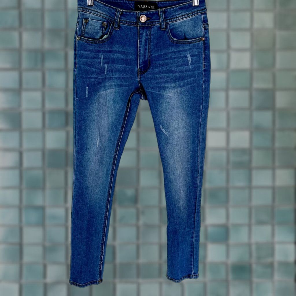 Denime Vassari Jeans Mens Low Rise Distressed Skinny Blue Denim 30x31 5-Pocket Regular Inseam 31 Vintage No Size US 30 / EU 46 - 1 Thumbnail