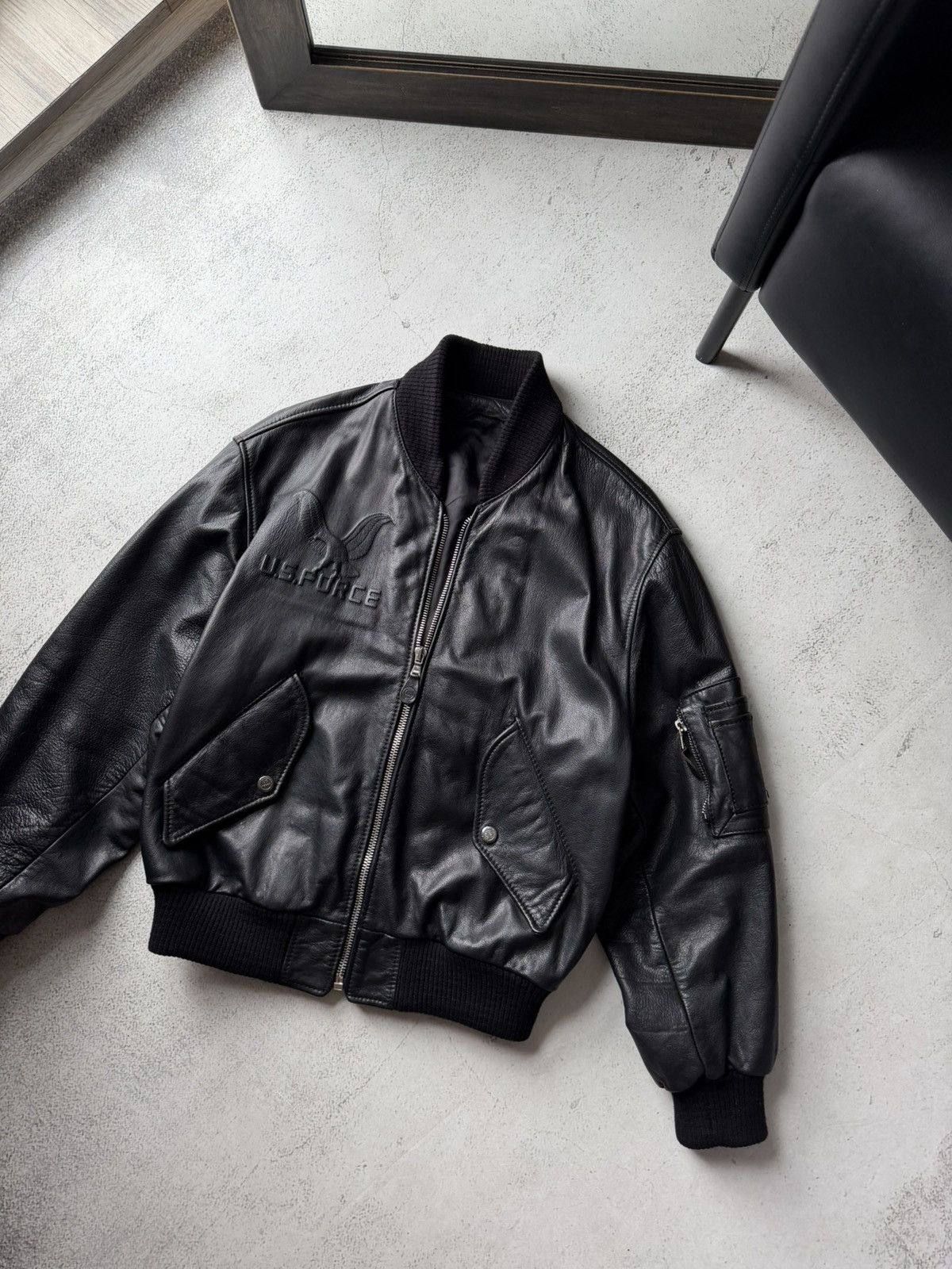 Leather U.S. Force Air Flying MA1 Aviator Leather Army Jacket Bomber Size US L / EU 52-54 / 3 - 2 Thumbnail
