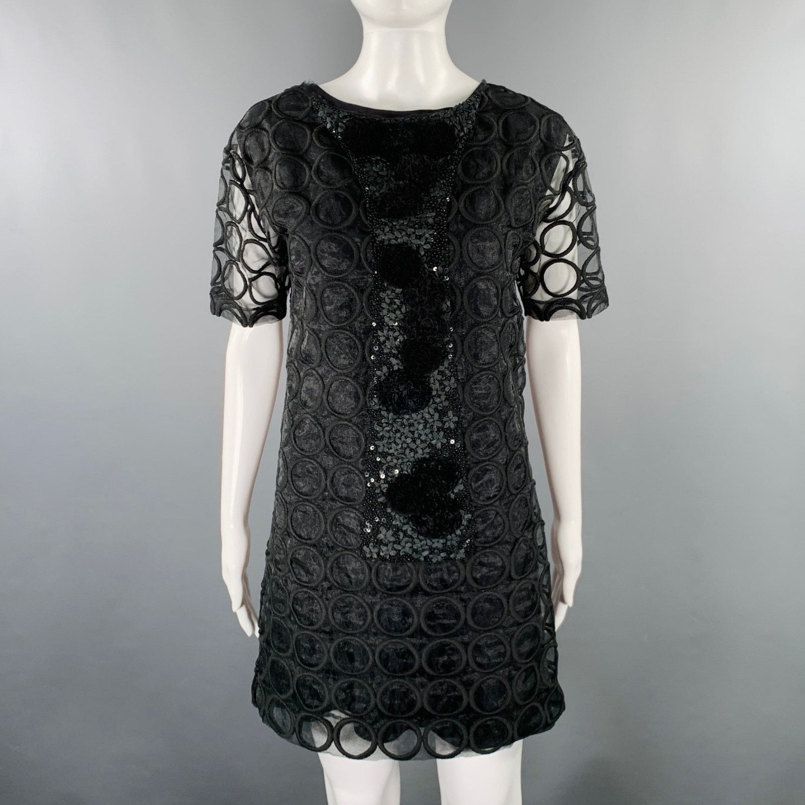 Marni Size 4 Black Polyester Applique Double Layer Cocktail Dress Size S / US 4 / IT 40 - 1 Thumbnail