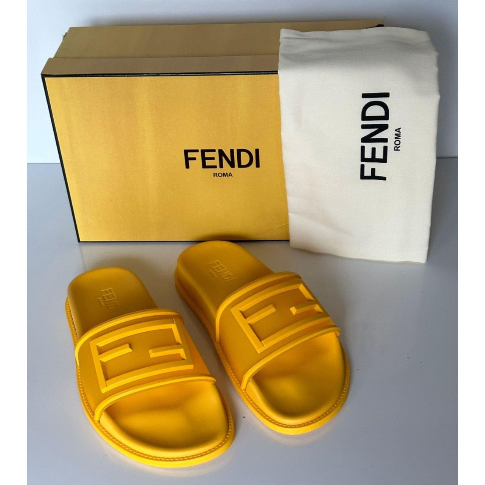 Fendi Fendi Men's FF Rubber Sandals Yellow 11 US/10 UK 7X1522 Size US 10 / EU 43 - 1 Thumbnail